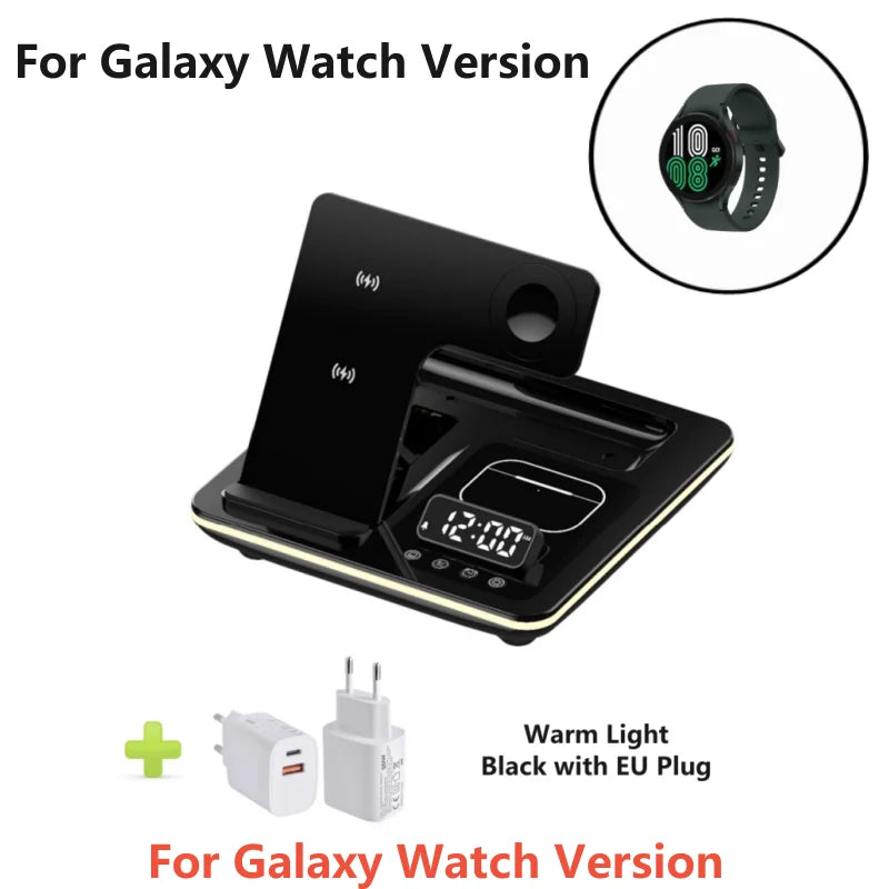New 5 in 1 Warm Light Wireless Charger Dock Fast Charging Station for Galaxy S25/S24 Ultra S23 Z Flip 5 Fold Watch 6/5/4 Buds