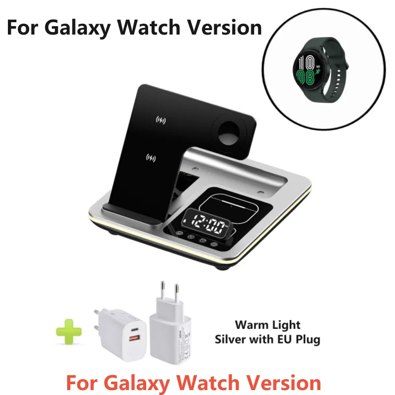 New 5 in 1 Warm Light Wireless Charger Dock Fast Charging Station for Galaxy S25/S24 Ultra S23 Z Flip 5 Fold Watch 6/5/4 Buds