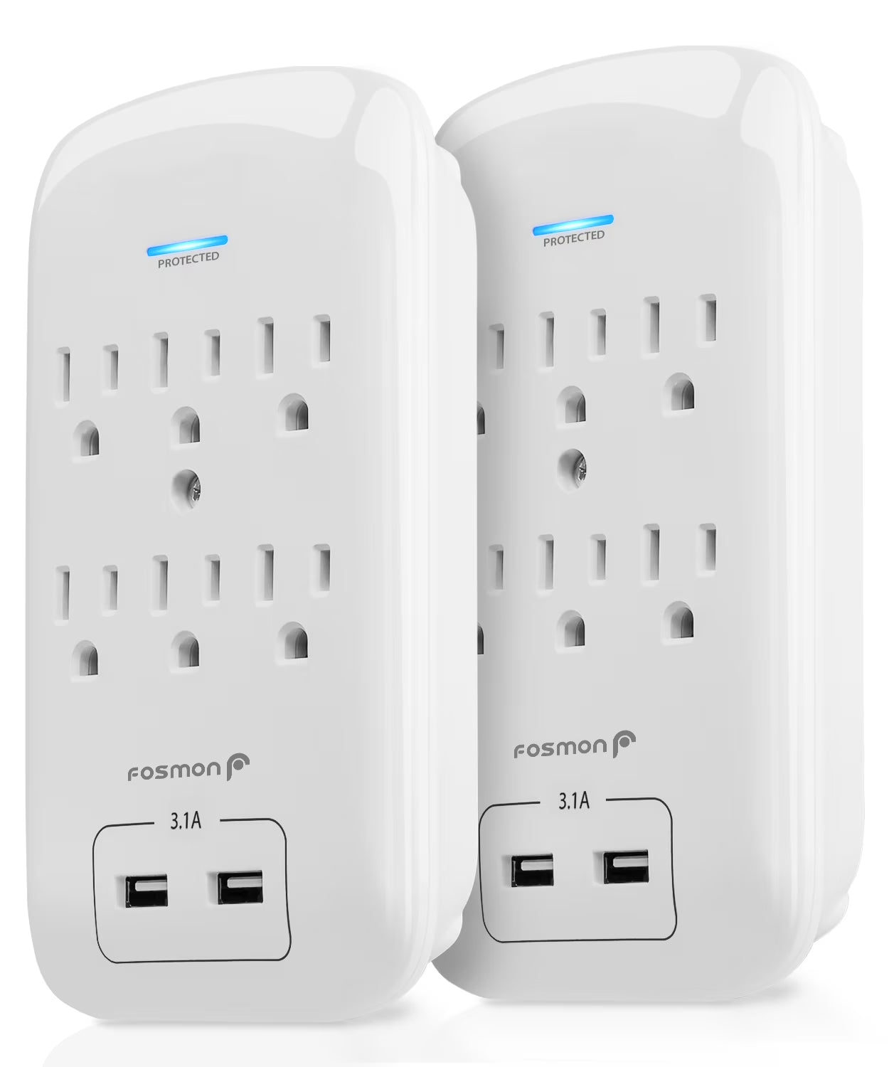 6 Outlet Surge Protector 1200J (2 Pack) with 3.1A Dual USB Ports Charger, Multi Plug Outlet Extender 1875 Watt, 3-Prong Grounded Wall Tap Splitter Adapter