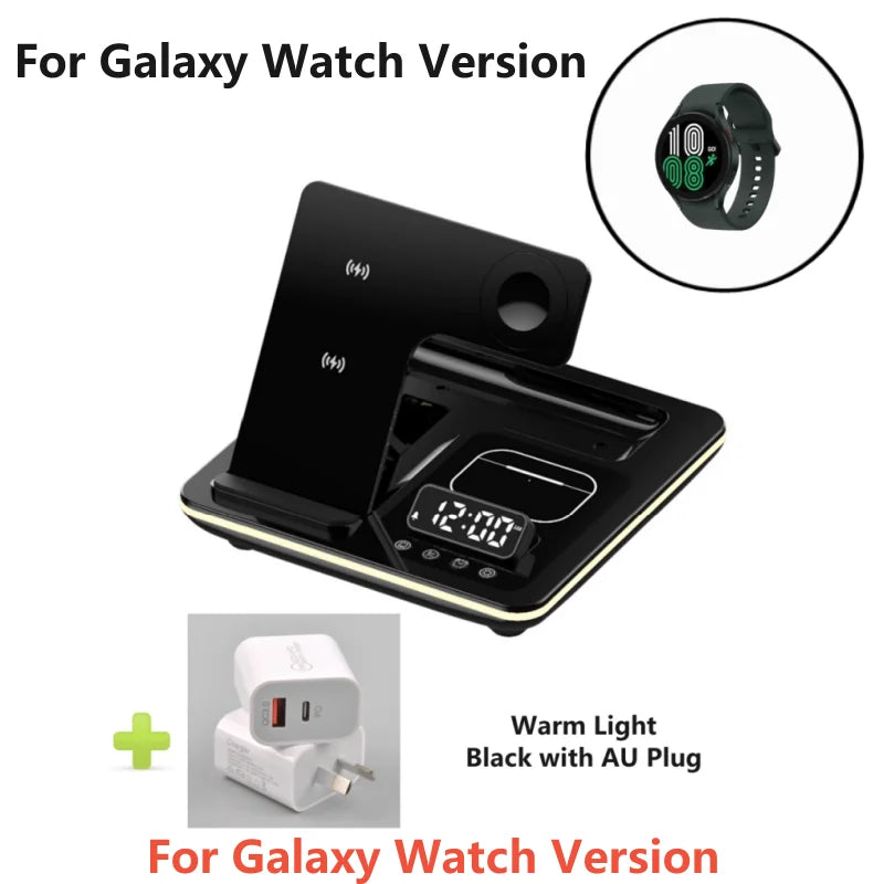 New 5 in 1 Warm Light Wireless Charger Dock Fast Charging Station for Galaxy S25/S24 Ultra S23 Z Flip 5 Fold Watch 6/5/4 Buds