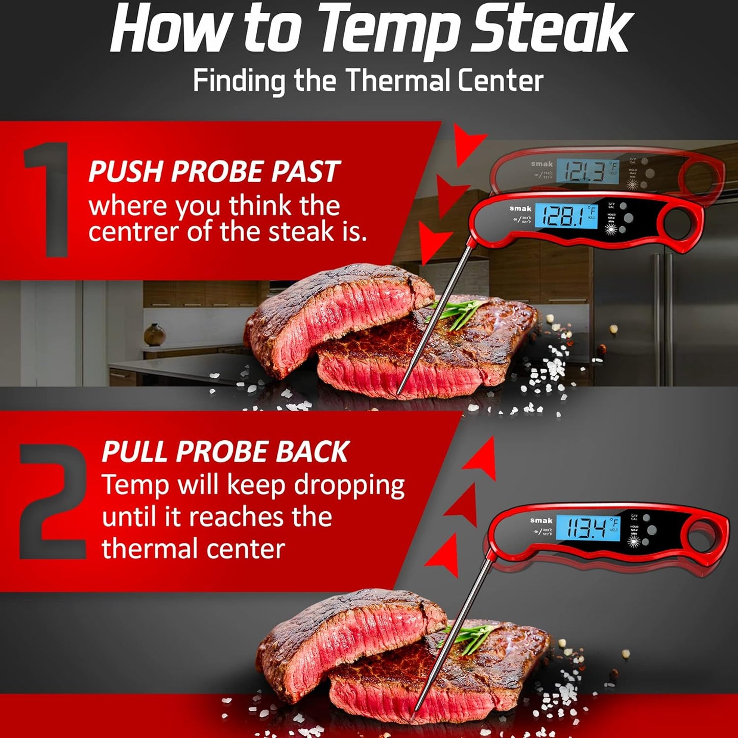 Digital Instant Read Meat Thermometer - Waterproof Kitchen Food Cooking Thermometer with Backlight LCD - Best Super Fast Electric Meat Thermometer Probe for BBQ Grilling Smoker Baking Turkey (Orange)