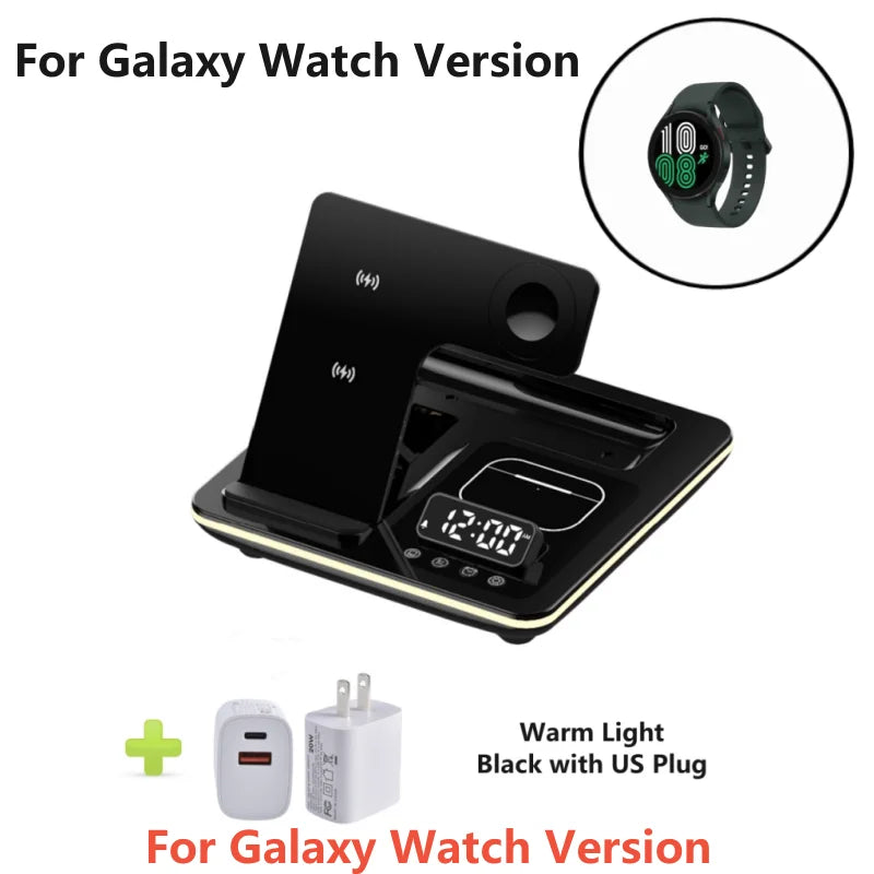 New 5 in 1 Warm Light Wireless Charger Dock Fast Charging Station for Galaxy S25/S24 Ultra S23 Z Flip 5 Fold Watch 6/5/4 Buds