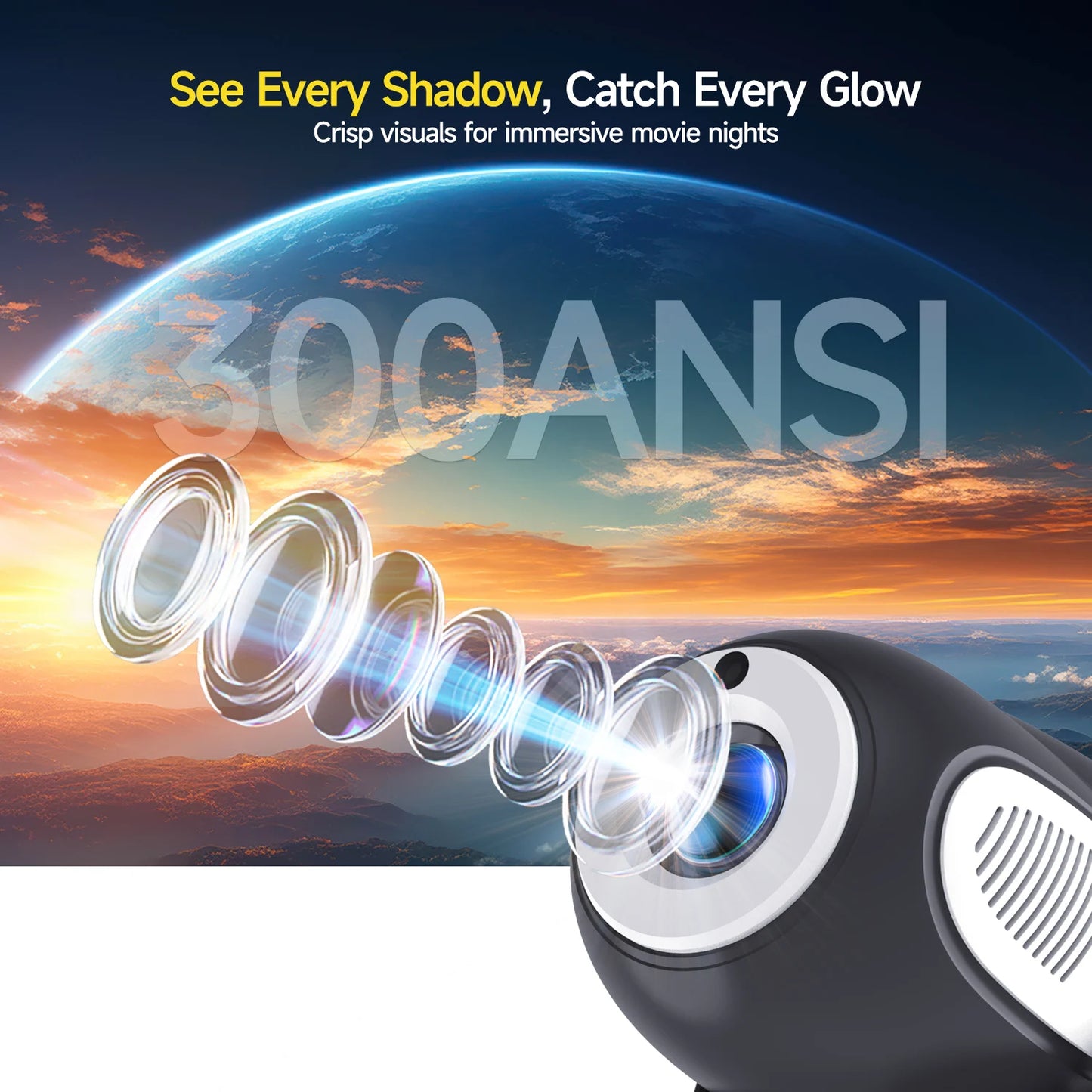 HY300X Portable Projectors 300ANSI 4K HD Projector Android11 Wifi6 BT5.0 Home Cinema Outdoor Projectors