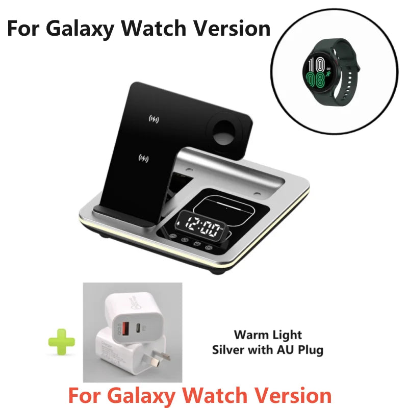 New 5 in 1 Warm Light Wireless Charger Dock Fast Charging Station for Galaxy S25/S24 Ultra S23 Z Flip 5 Fold Watch 6/5/4 Buds