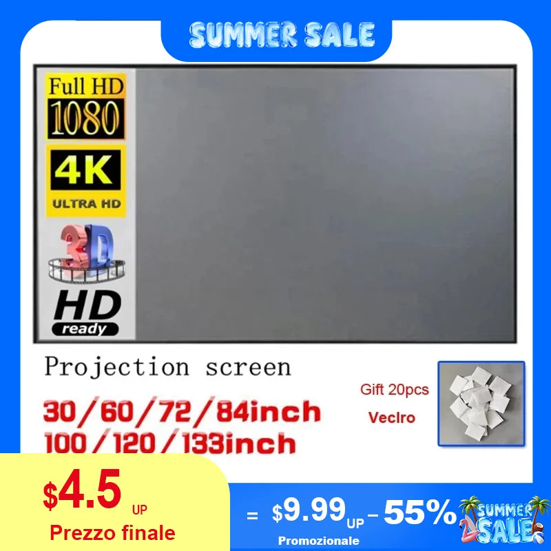 Portable Projector Screen Reflective Fabric Cloth Projection Curtain Highly Increase Brightness for Low Lumen Projectors