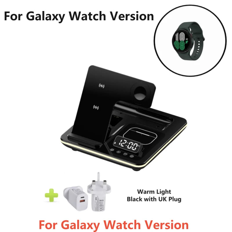 New 5 in 1 Warm Light Wireless Charger Dock Fast Charging Station for Galaxy S25/S24 Ultra S23 Z Flip 5 Fold Watch 6/5/4 Buds