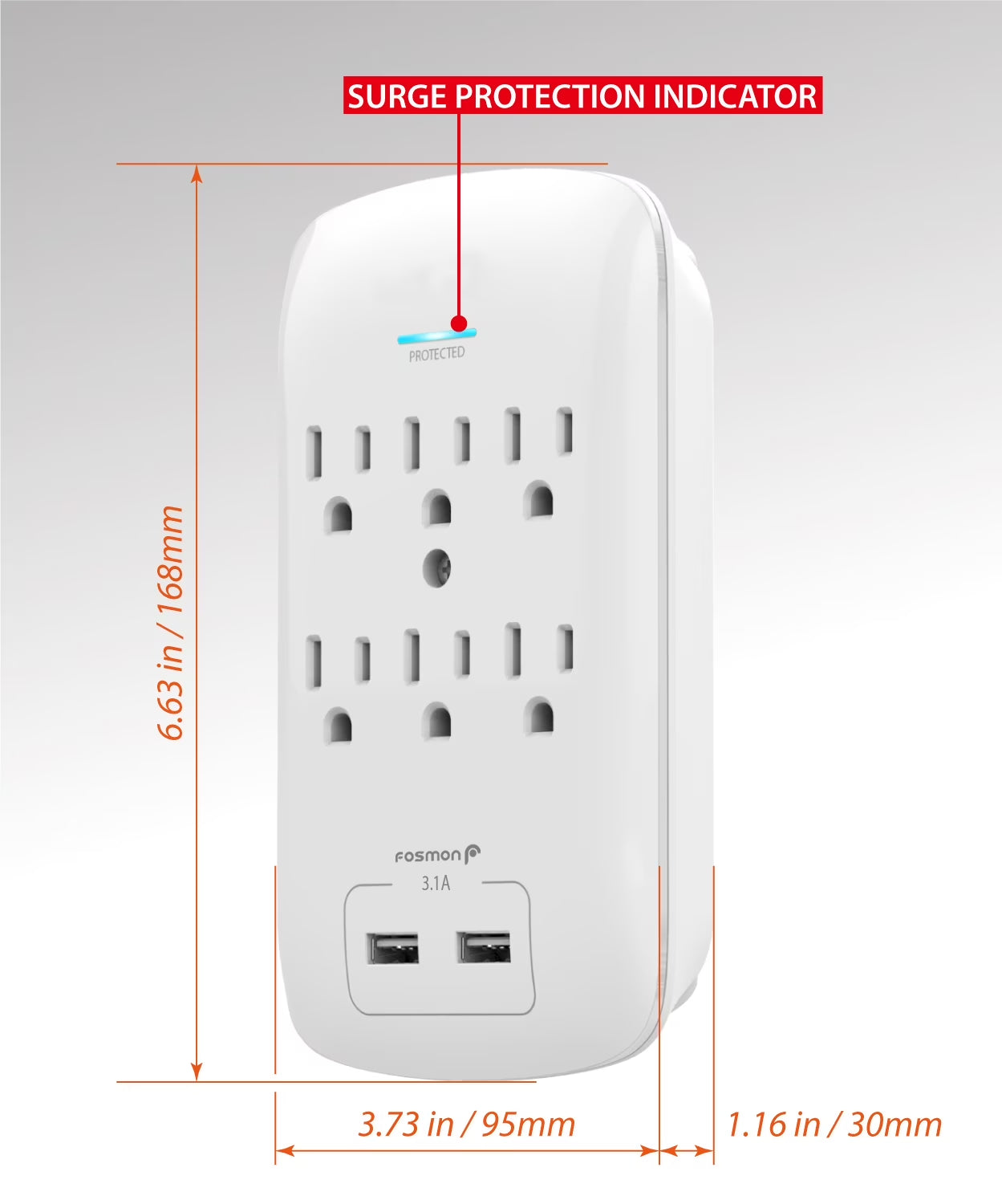 6 Outlet Surge Protector 1200J (2 Pack) with 3.1A Dual USB Ports Charger, Multi Plug Outlet Extender 1875 Watt, 3-Prong Grounded Wall Tap Splitter Adapter