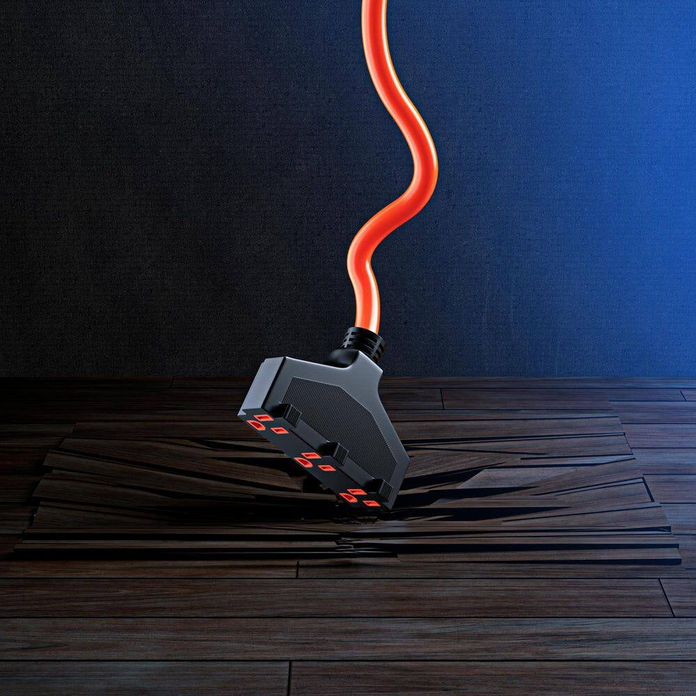 50 Ft. 14 / 3 Medium / Heavy Duty Indoor T-Shaped Extension Cord 3-Outlet 15 Amps Orange