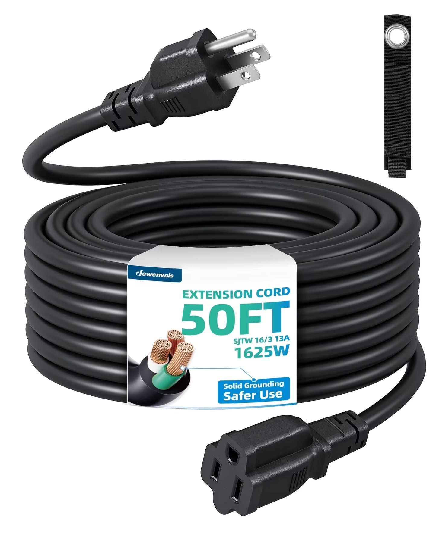 Extension Cord 50 FT, 3 Prong Extension Cable for Indoor Outdoor, 16/3 SJTW, Black
