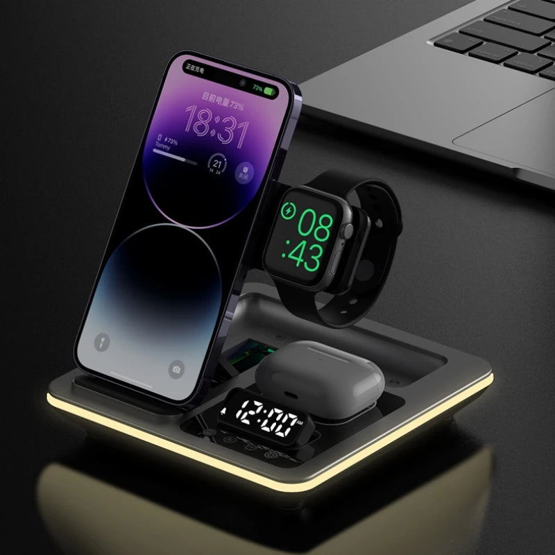 New 5 in 1 Warm Light Wireless Charger Dock Fast Charging Station for Galaxy S25/S24 Ultra S23 Z Flip 5 Fold Watch 6/5/4 Buds