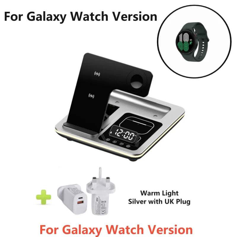 New 5 in 1 Warm Light Wireless Charger Dock Fast Charging Station for Galaxy S25/S24 Ultra S23 Z Flip 5 Fold Watch 6/5/4 Buds
