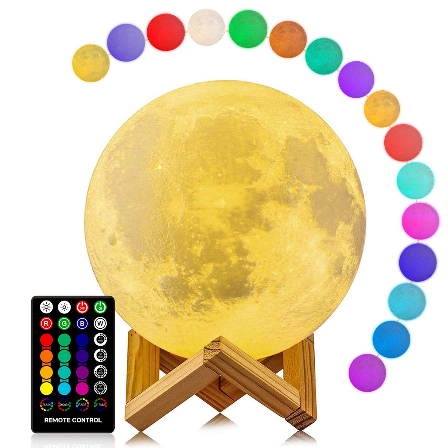 Moon Lamp, 16 Colors LED Night Light with Stand/Timing Setting, Kids Moon Light with Remote/Touch Control/Dimmable/Usb Recharge for Kids Lover Birthday Christmas Gifts (5.98 Inch)