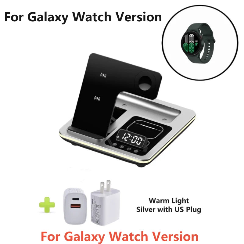 New 5 in 1 Warm Light Wireless Charger Dock Fast Charging Station for Galaxy S25/S24 Ultra S23 Z Flip 5 Fold Watch 6/5/4 Buds