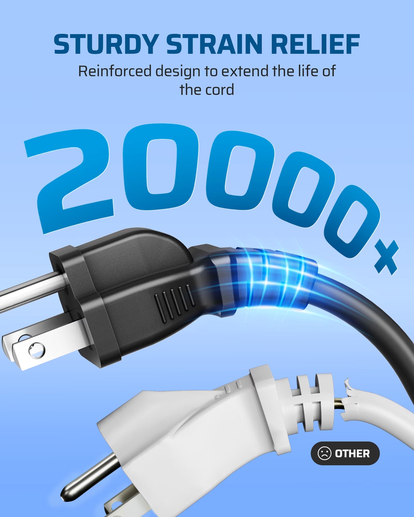 Extension Cord 50 FT, 3 Prong Extension Cable for Indoor Outdoor, 16/3 SJTW, Black